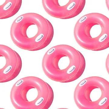 Pattern of bright pink inflatable rubber circles on a white background Stock Photos