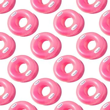 Pattern of bright pink inflatable rubber circles on a white background Stock Photos