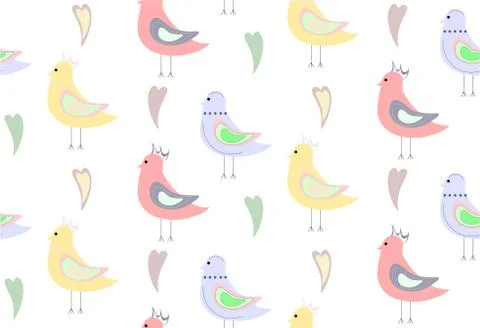 Pattern of bright yellow blues and pink birds Illustrazione stock