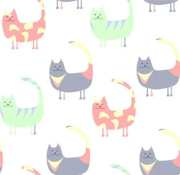 Pattern of bright yellow blues and stripes green cats Stock Illustration