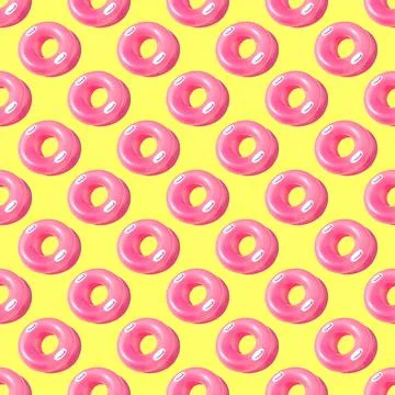 Pattern of bright yellow inflatable rubber circles on a pale pink background Stock Photos