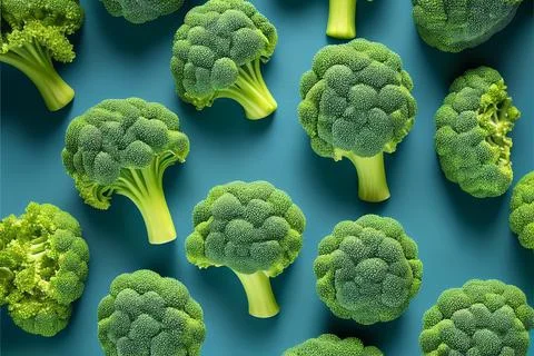 Pattern broccoli on blue background Vegan food Food Green food Vegetarian  Illustrazione stock