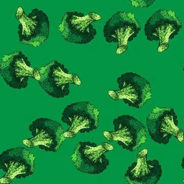Pattern broccoli fresh sketch hand drawn illustration Stock Illustration