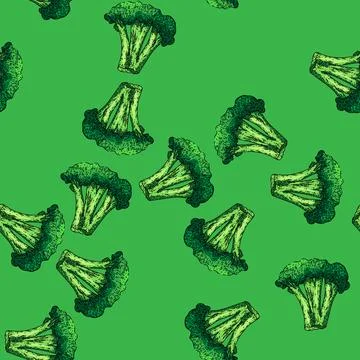 Pattern broccoli green sketch hand drawn illustration Stock Illustration