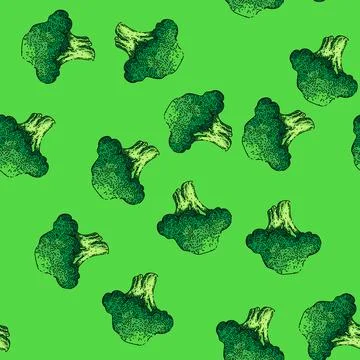 Pattern broccoli green sketch hand drawn illustration Stock Illustration