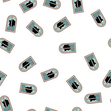 Pattern Broken arched window with damaged glass Stock Illustration