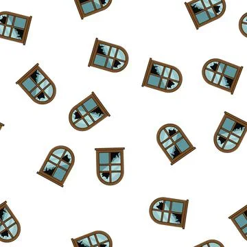 Pattern Broken arched wooden window panel glass damage Stockillustratie