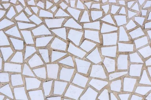 Pattern of broken white tiles, mosaic, trencadis, breakable Stock Photos