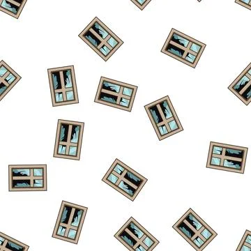 Pattern Broken window glass pane with wooden frame Ilustración de archivo