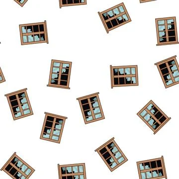 Pattern Broken wooden window frame with shattered glass Stock Illustration
