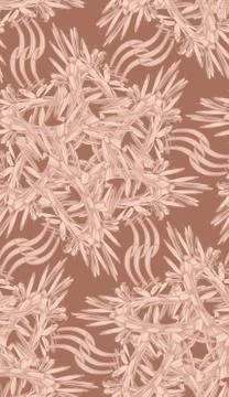 Pattern in brown and beige tones with curls and big leaves Stock Illustration