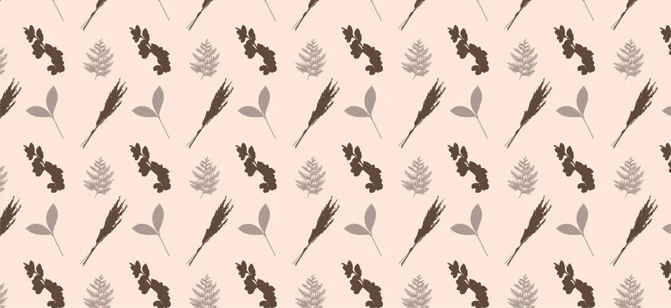 Pattern of brown and grey decorative leaves, elements, vector illustration Illustrazione stock