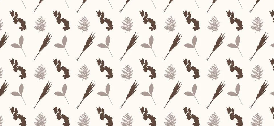 Pattern of brown and grey decorative leaves, elements, vector illustration Illustrazione stock