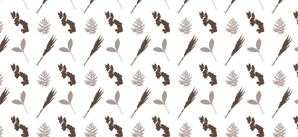 Pattern of brown and grey decorative leaves, elements, vector illustration Stock Illustration