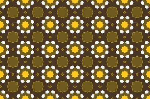 A pattern of brown and white flowers with a yellow background Stock Illustration
