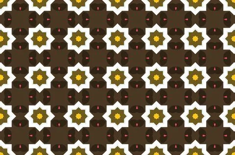 A pattern of brown and white squares with a yellow flower in the middle Illustrazione stock