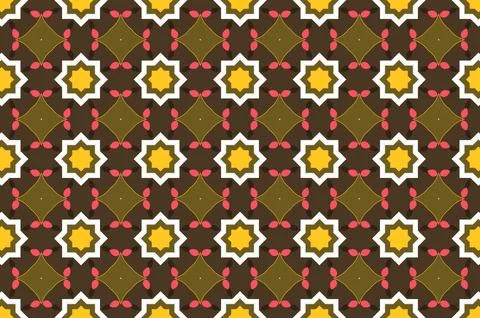 A pattern of brown and white squares with yellow star flowers in the middle Stock Illustration