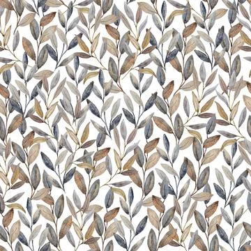 Pattern of brown autumn twigs with leaves wedding holiday greeting one Stock Illustration