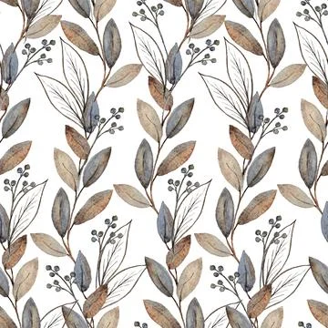 Pattern of brown autumn twigs with leaves wedding holiday greeting four Stock Illustration