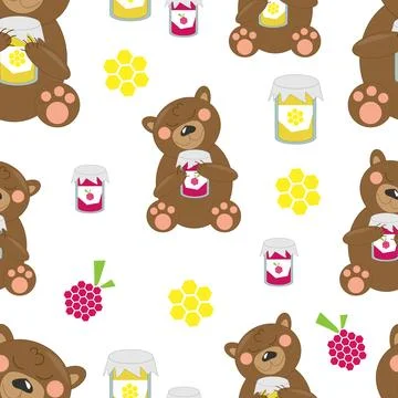Pattern brown cartoon teddy bear with treats イラスト素材