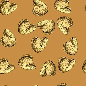 Pattern brown cashew nut sketch hand drawn Stock Illustration