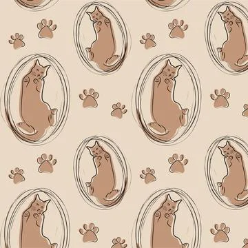 Pattern with brown cats and paws Illustrazione stock