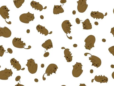 Pattern with brown cats on a white background Stock Illustration