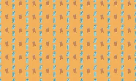 Pattern of brown chairs and blue books on orange background Stock Illustration