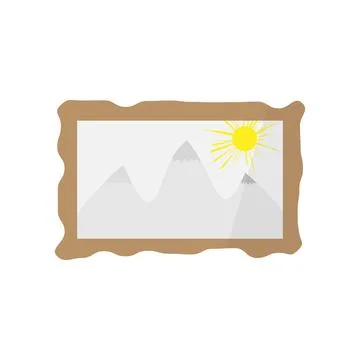 Pattern in a brown frame with a picture of mountains and a Sunny day. Flat Stock Illustration