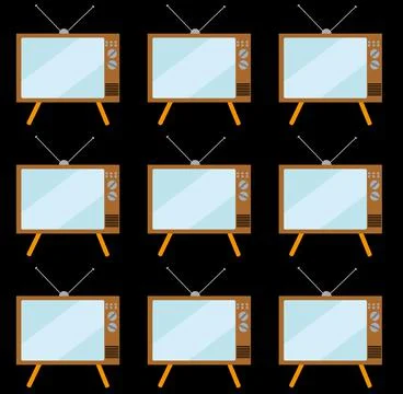 Pattern of brown, old, vintage, retro, hipster TVs with convex picture tubes  Stock Illustration