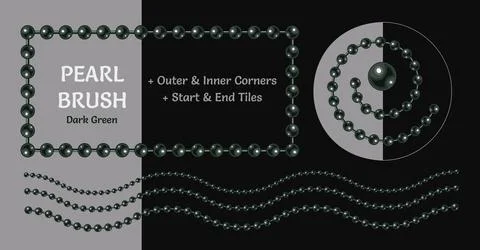 Pattern brush with dark green pearl beads. Stock Illustration