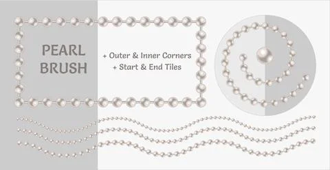 Pattern brush with white pearl beads. イラスト素材