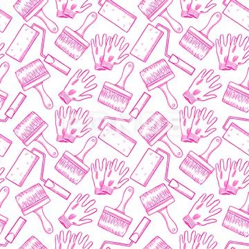 Pattern of brushes roller and gloves Stockillustratie