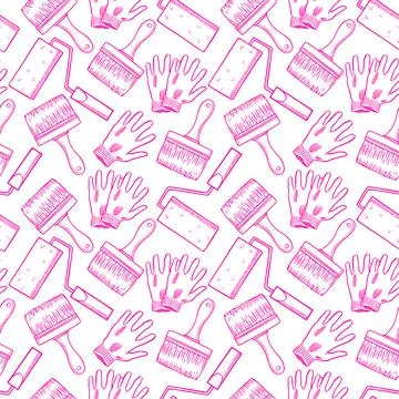 Pattern of brushes roller and gloves Stock Illustration