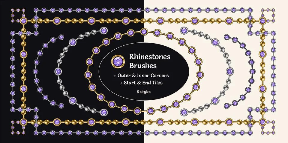 Pattern brushes with violet rhinestones Stock Illustration