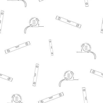 Pattern of bubble level and tape measure. Linear design. On a white background Stock Illustration