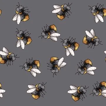 Pattern Bumblebee flying sketch hand drawn line art イラスト素材