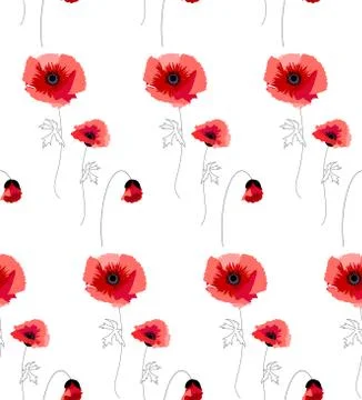 Pattern with bunches of red poppies Stock Illustration