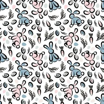 Pattern with bunnies and carrots for Easter 库存插图