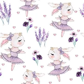 Pattern with bunny and flowers Stock Illustration