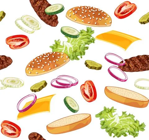 Pattern with burger ads without any background Stock Illustration