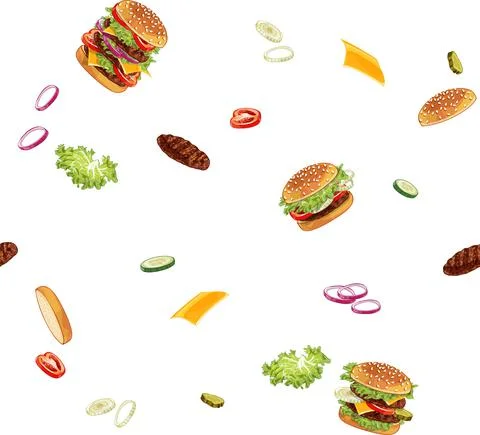 Pattern with burger ads without any background Stock Illustration