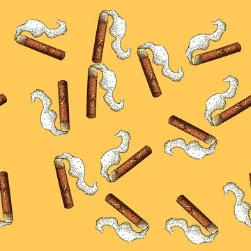 Pattern Burning cigar with graceful smoke outline drawing Stock Illustration