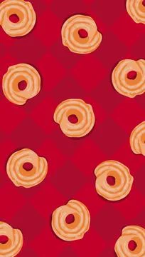 A pattern of butter cookies on a red background. Ied Mubarak sweet food dish, sn Stock Illustration