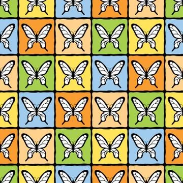 Pattern with butterflies and grid Illustrazione stock