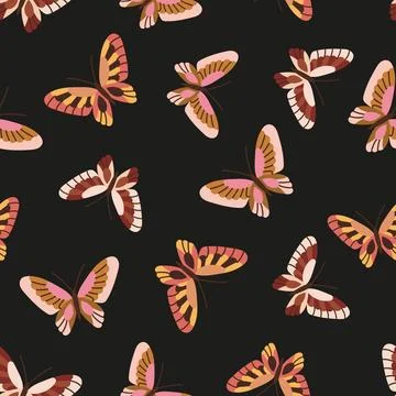 Pattern with butterflies on a black background イラスト素材