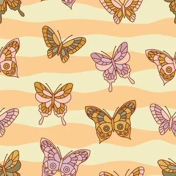 Pattern with butterflies on striped background Stock Illustration