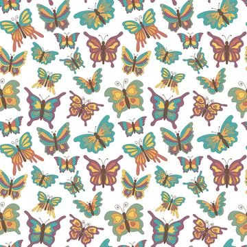 Pattern butterflies white 4 Stock Illustration