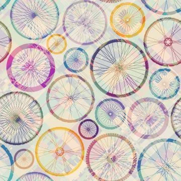 Pattern of bycicles wheels. Seamless background. Vector image. イラスト素材