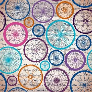 Pattern of bycicles wheels. Vector Illustration. 스톡 일러스트